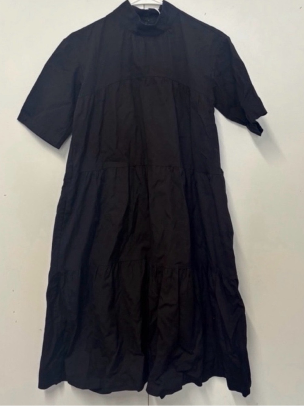 Everlane The Tiered Mockneck Cotton Black Dress